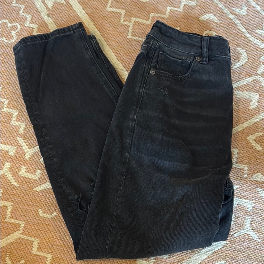 american eagle black high rise straight leg jean